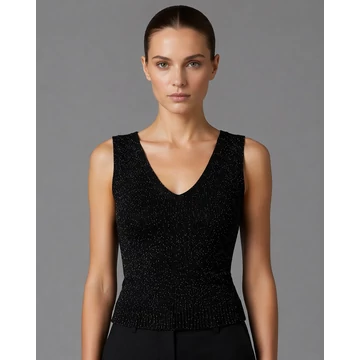 Rinascimento fekete csillogó ujjatlan felső