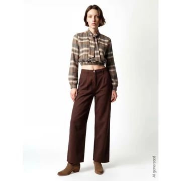 Rinascimento kockás női blúz masnis nyakka