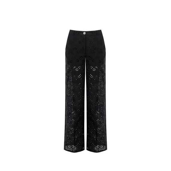 Rinascimento fekete elegáns nadrág áttört mintával