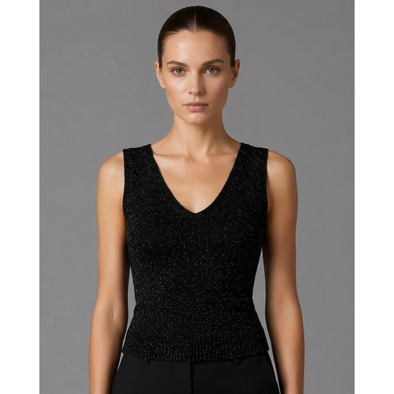 Rinascimento fekete csillogó ujjatlan felső